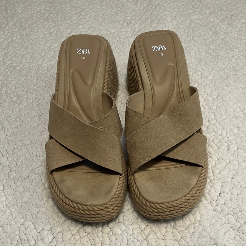 Zara Beige Criss-Cross Wedge Sandals